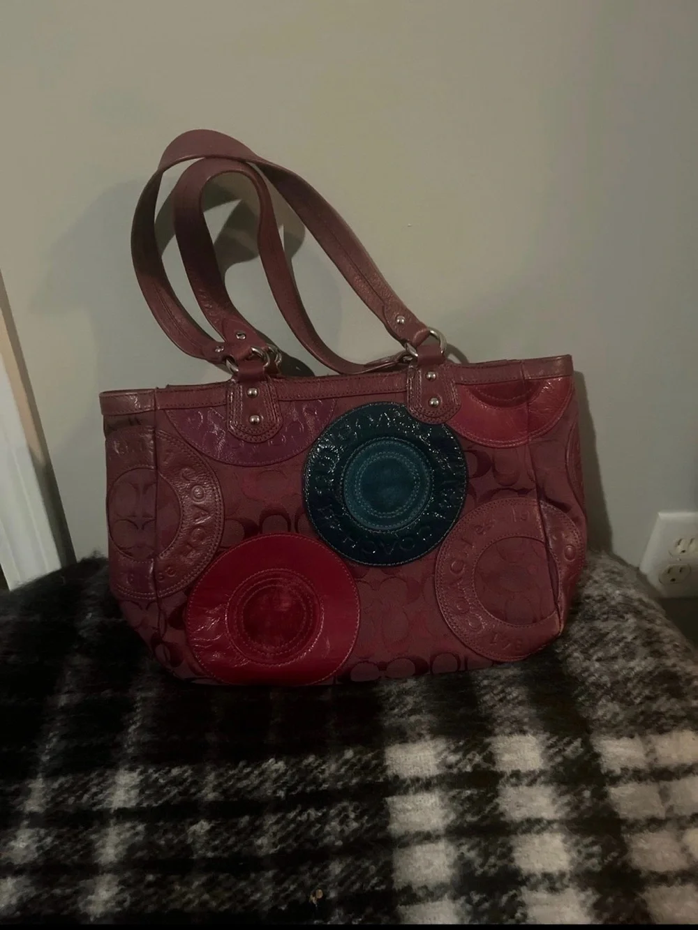 Coach Circle Patchwork Berry/Multicolor Tote Hand Bag (Model H1093 F15466!!